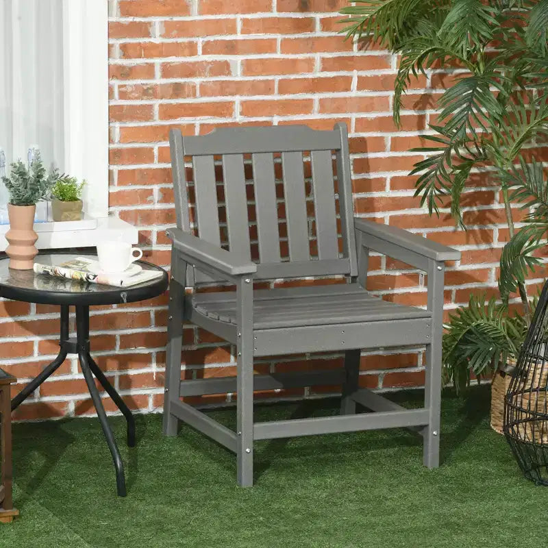 Outsunny Plastic Patio Chairs, Outdoor Dining Chair with Armrests, Outdoor Armchair for Lawn, Garden, Poolside, Backyard,