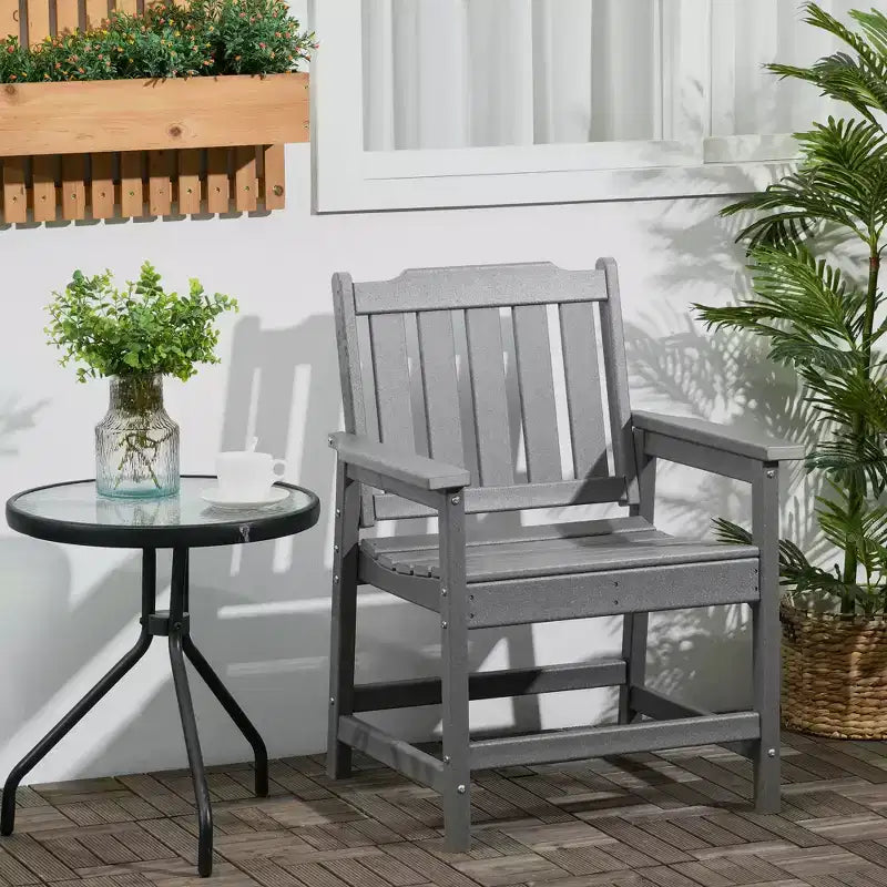 Outsunny Plastic Patio Chairs, Outdoor Dining Chair with Armrests, Outdoor Armchair for Lawn, Garden, Poolside, Backyard,