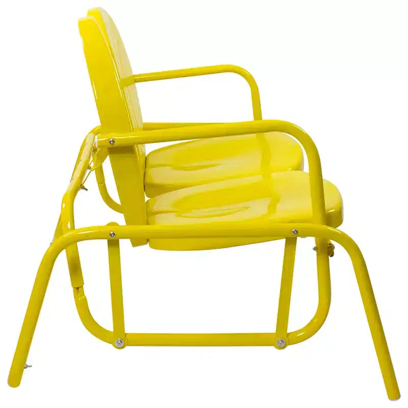 Northlight 2-Person Outdoor Retro Metal Tulip Double Glider Patio Chair, Yellow