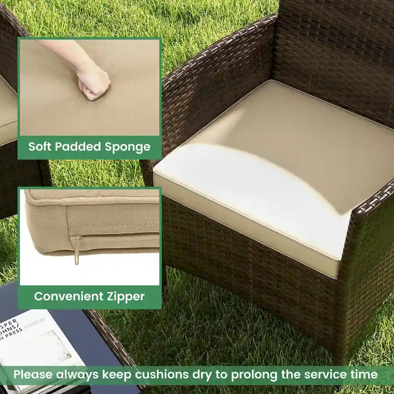 Costway Ensemble de Meubles de Jardin 4 Pièces avec Coussins Lavables et Verre Trempé - Voir les Détails