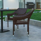 Emma and Oliver All-Weather Indoor/Outdoor Stacking Patio Dining Chairs with Steel Frame and Weather Resistant PE Rattan
