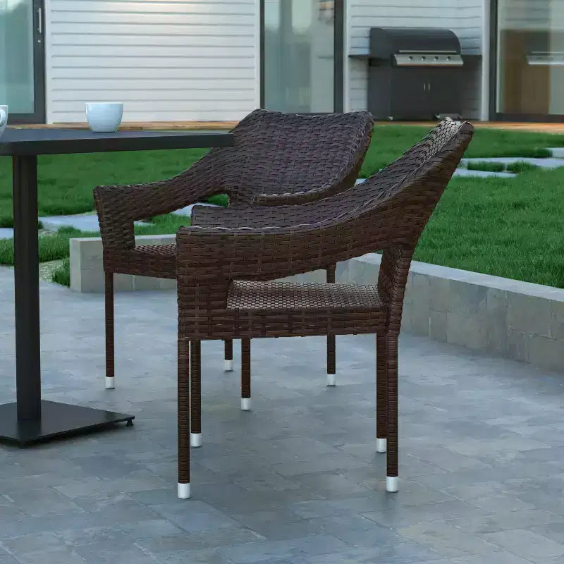 Emma and Oliver All-Weather Indoor/Outdoor Stacking Patio Dining Chairs with Steel Frame and Weather Resistant PE Rattan