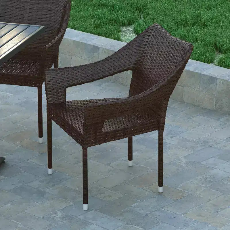 Emma and Oliver All-Weather Indoor/Outdoor Stacking Patio Dining Chairs with Steel Frame and Weather Resistant PE Rattan