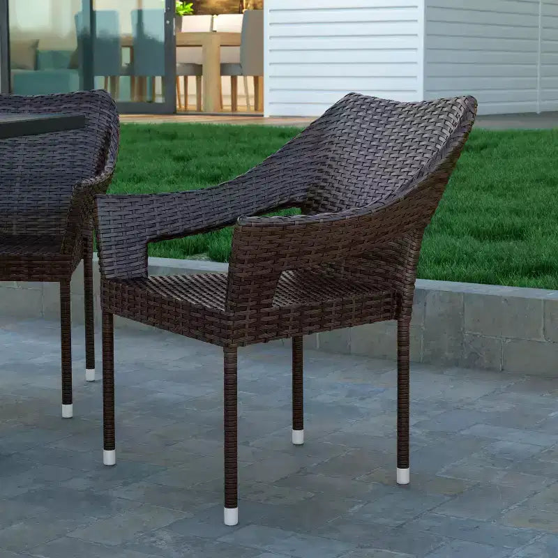 Emma and Oliver All-Weather Indoor/Outdoor Stacking Patio Dining Chairs with Steel Frame and Weather Resistant PE Rattan