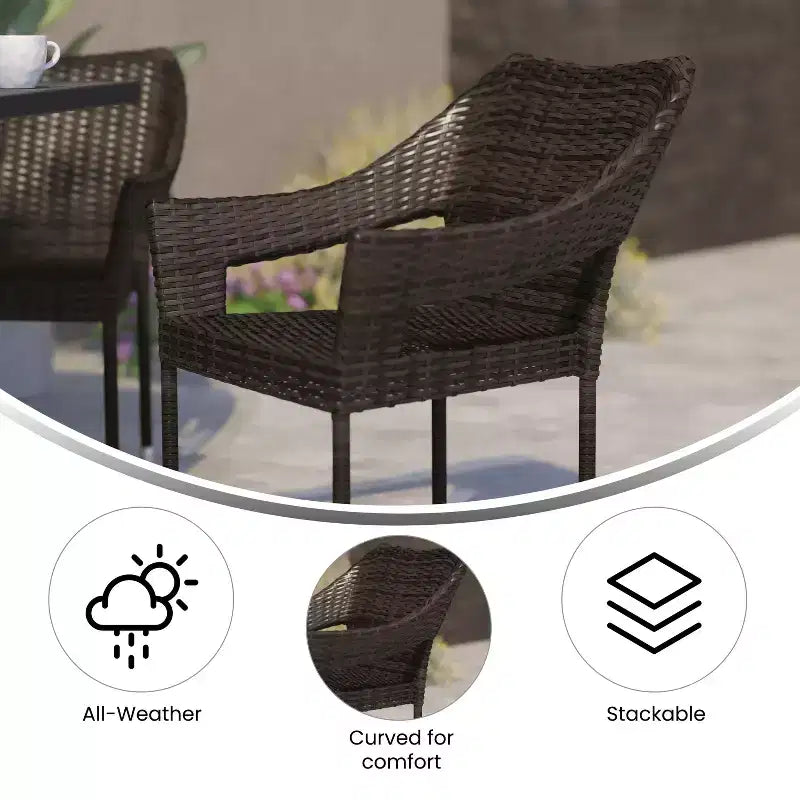 Emma and Oliver All-Weather Indoor/Outdoor Stacking Patio Dining Chairs with Steel Frame and Weather Resistant PE Rattan