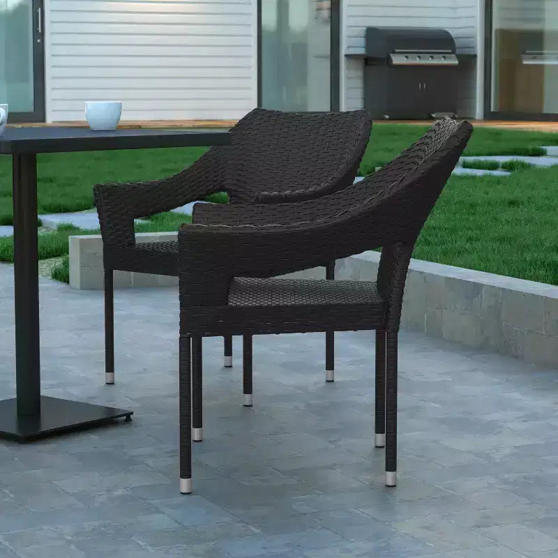 Emma and Oliver All-Weather Indoor/Outdoor Stacking Patio Dining Chairs with Steel Frame and Weather Resistant PE Rattan