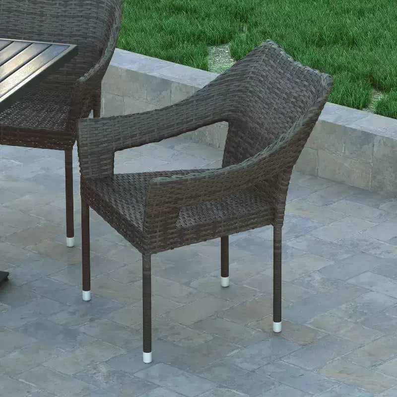 Emma and Oliver All-Weather Indoor/Outdoor Stacking Patio Dining Chairs with Steel Frame and Weather Resistant PE Rattan
