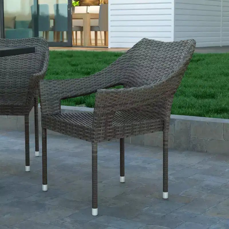 Emma and Oliver All-Weather Indoor/Outdoor Stacking Patio Dining Chairs with Steel Frame and Weather Resistant PE Rattan