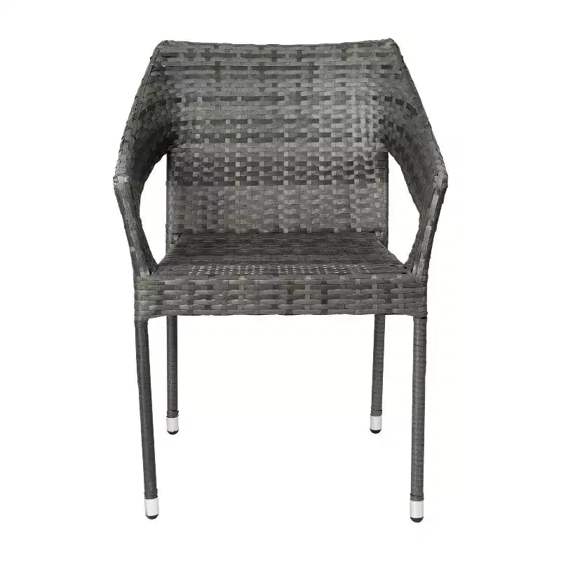 Emma and Oliver All-Weather Indoor/Outdoor Stacking Patio Dining Chairs with Steel Frame and Weather Resistant PE Rattan