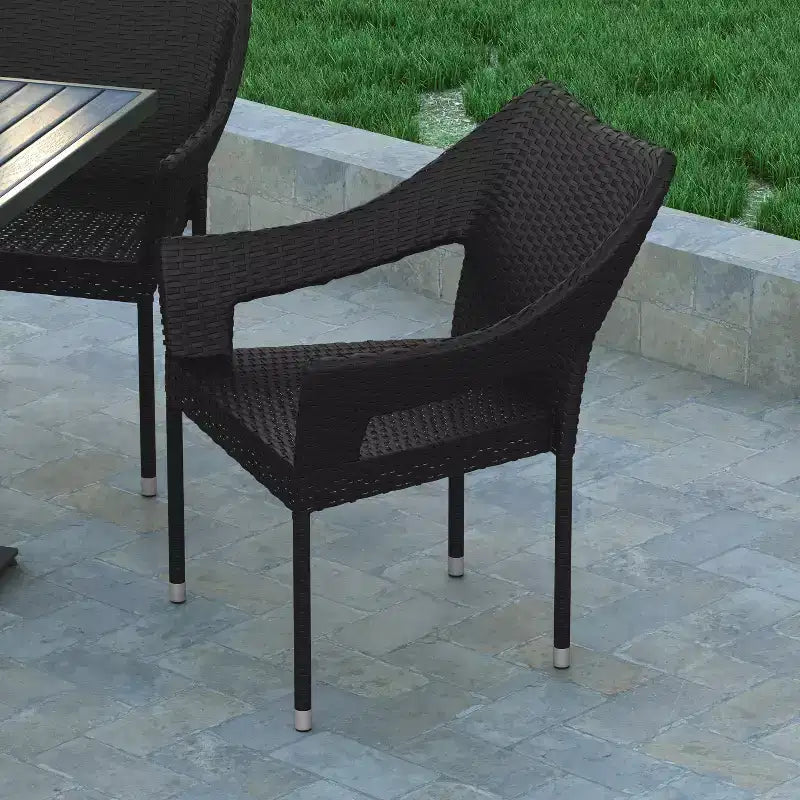 Emma and Oliver All-Weather Indoor/Outdoor Stacking Patio Dining Chairs with Steel Frame and Weather Resistant PE Rattan