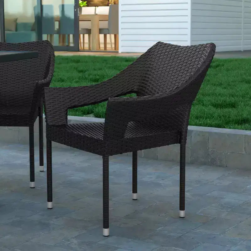 Emma and Oliver All-Weather Indoor/Outdoor Stacking Patio Dining Chairs with Steel Frame and Weather Resistant PE Rattan