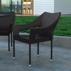 Emma and Oliver All-Weather Indoor/Outdoor Stacking Patio Dining Chairs with Steel Frame and Weather Resistant PE Rattan