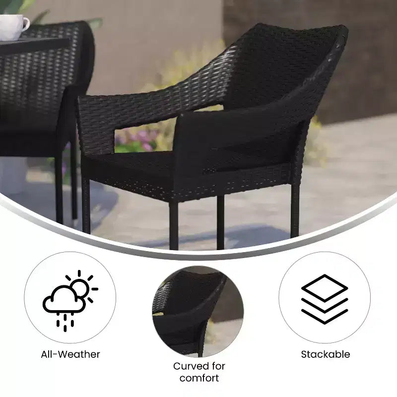 Emma and Oliver All-Weather Indoor/Outdoor Stacking Patio Dining Chairs with Steel Frame and Weather Resistant PE Rattan