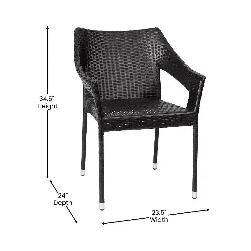 Emma and Oliver All-Weather Indoor/Outdoor Stacking Patio Dining Chairs with Steel Frame and Weather Resistant PE Rattan