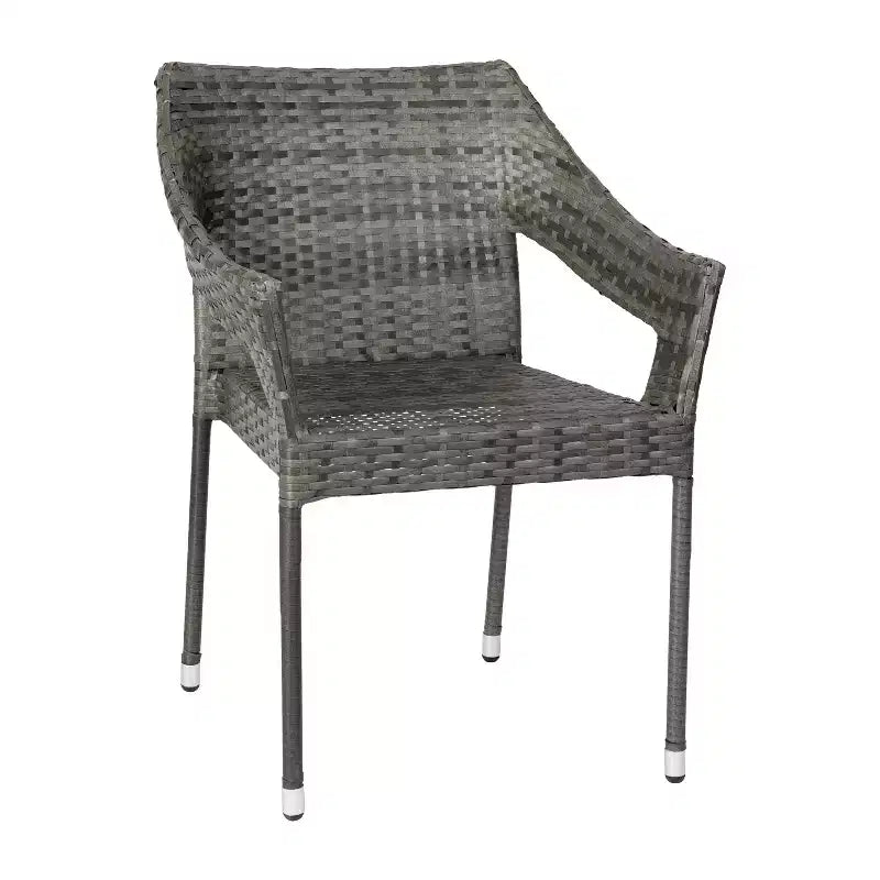 Emma and Oliver All-Weather Indoor/Outdoor Stacking Patio Dining Chairs with Steel Frame and Weather Resistant PE Rattan