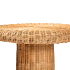 Avalon Scallop Natural Rattan Side Table - Handwoven Wicker Table with Skirted Base, Coastal Style for Living Room or Hallway