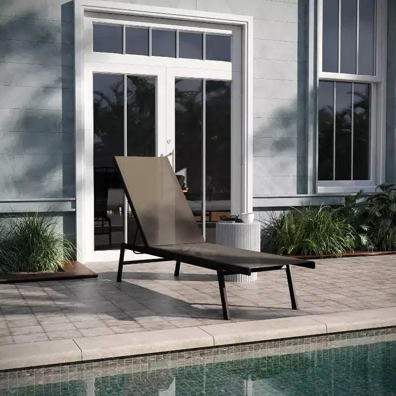 Emma and Oliver Textilene Adjustable 5 Position Patio Chaise Lounge and Metal Frame