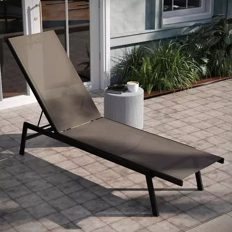 Emma and Oliver Textilene Adjustable 5 Position Patio Chaise Lounge and Metal Frame