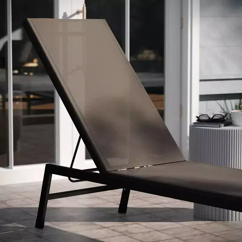 Emma and Oliver Textilene Adjustable 5 Position Patio Chaise Lounge and Metal Frame