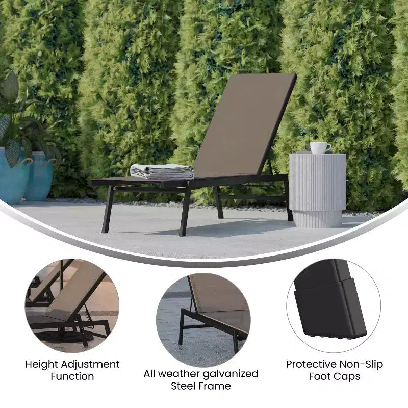 Emma and Oliver Textilene Adjustable 5 Position Patio Chaise Lounge and Metal Frame