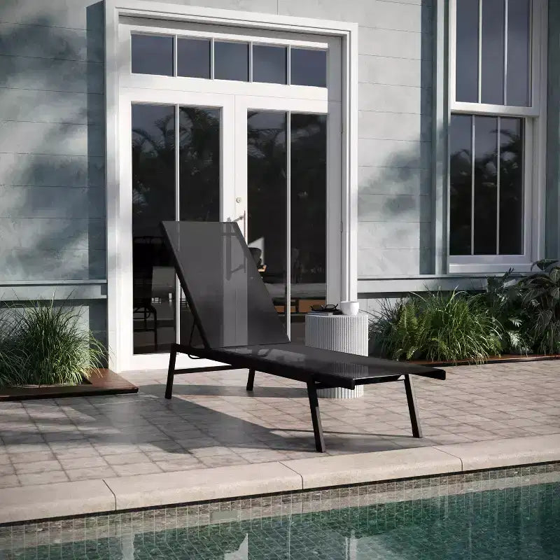 Emma and Oliver Textilene Adjustable 5 Position Patio Chaise Lounge and Metal Frame