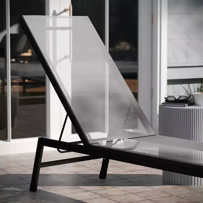 Emma and Oliver Textilene Adjustable 5 Position Patio Chaise Lounge and Metal Frame