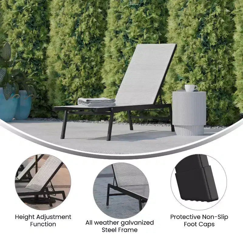 Emma and Oliver Textilene Adjustable 5 Position Patio Chaise Lounge and Metal Frame
