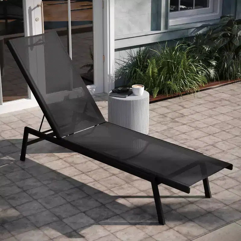 Emma and Oliver Textilene Adjustable 5 Position Patio Chaise Lounge and Metal Frame