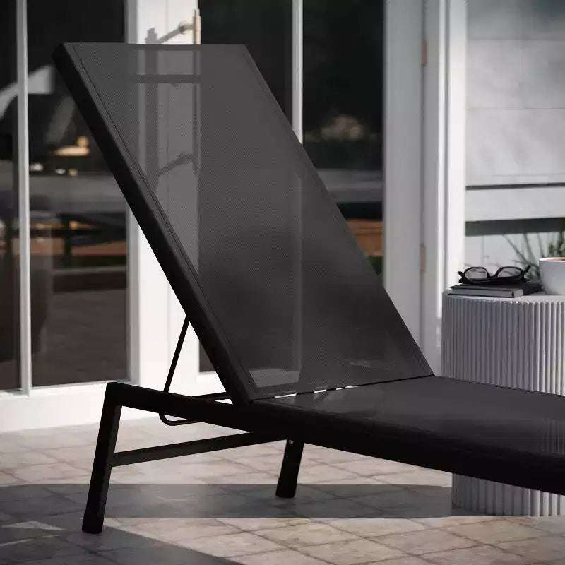 Emma and Oliver Textilene Adjustable 5 Position Patio Chaise Lounge and Metal Frame