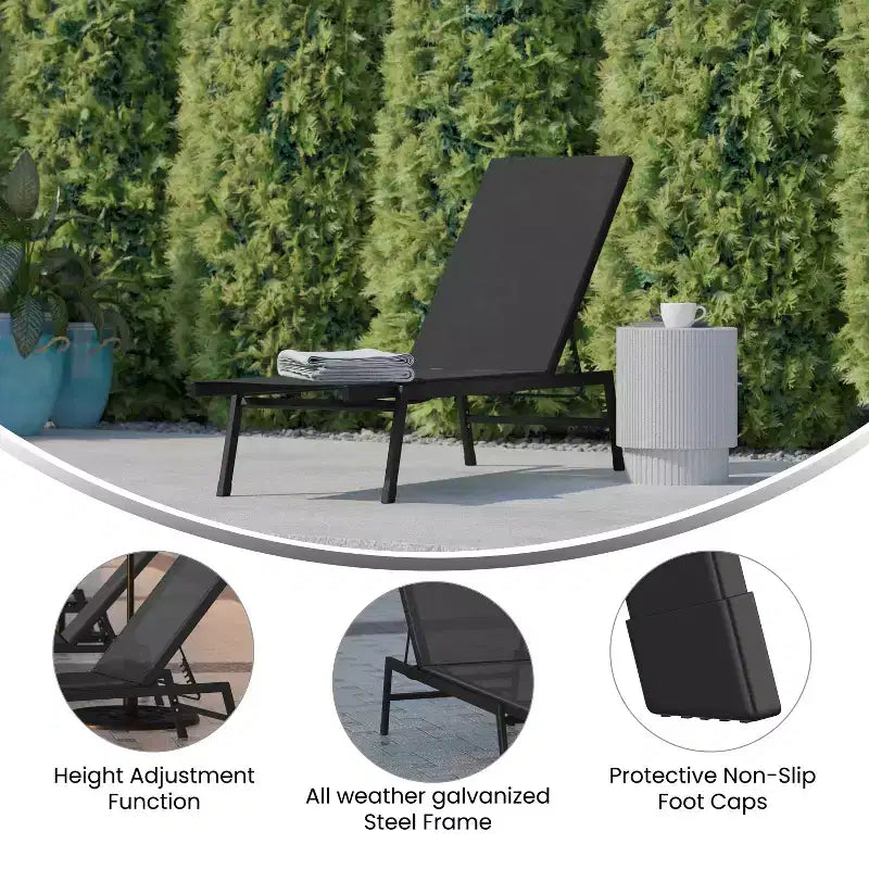Emma and Oliver Textilene Adjustable 5 Position Patio Chaise Lounge and Metal Frame