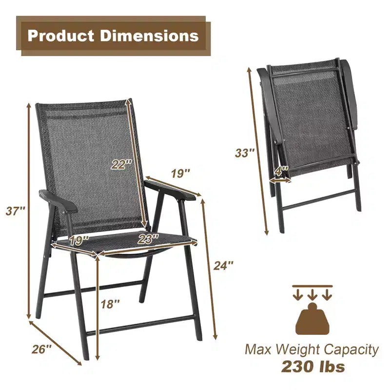Aoodor Patio Folding Chairs 4-Pack Portable Dining Chairs Outdoor Textilene Sling Chairs for Camping, Pool, Backyard