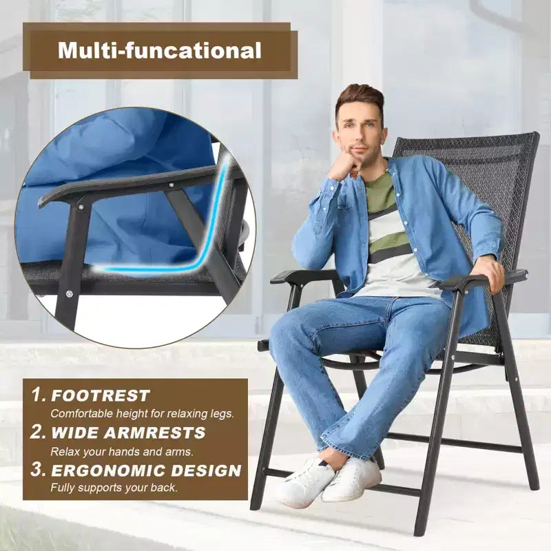 Aoodor Patio Folding Chairs 4-Pack Portable Dining Chairs Outdoor Textilene Sling Chairs for Camping, Pool, Backyard