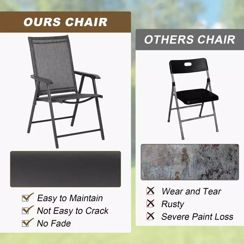 Aoodor Patio Folding Chairs 4-Pack Portable Dining Chairs Outdoor Textilene Sling Chairs for Camping, Pool, Backyard