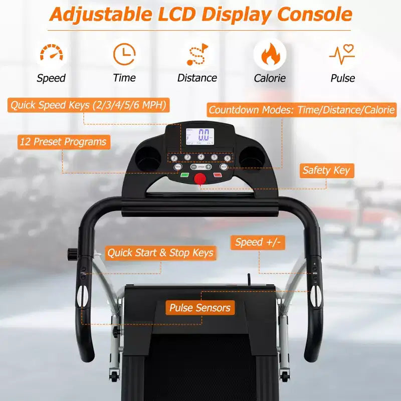 Costway 2 HP Folding Treadmill Motorized Running Machine 12 Preset Program & LCD Display Black/White