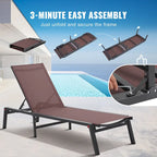 Chaise Lounge Chairs Outdoor, Aluminum Patio Lounge Chairs with Adjustable 5-Position, Folding Pool Lounge Chairs Recliner