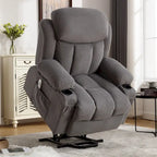 Grey Power Lift Recliner with Heated Massage, USB Charging, Remote Control, and Convenient Side Pockets for Seniors