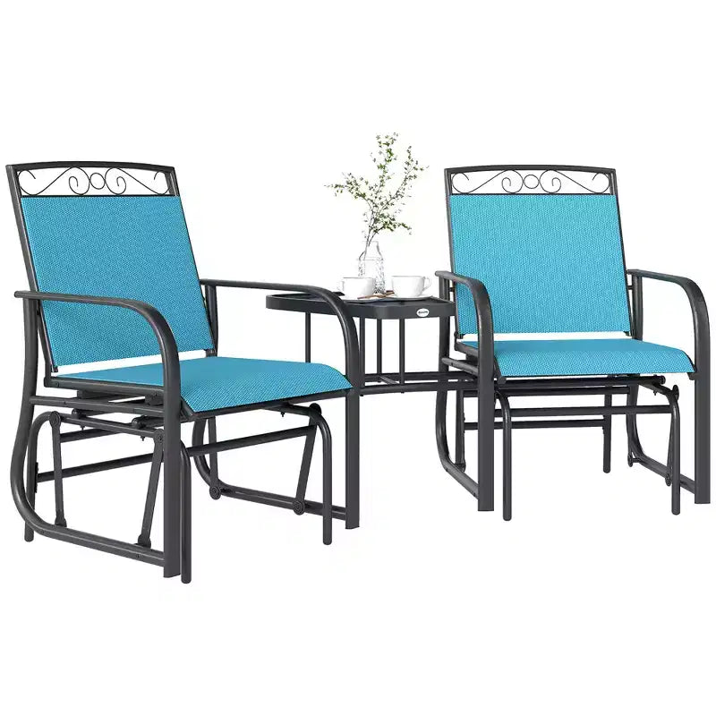 Outsunny Outdoor Glider Chairs with Coffee Table, Patio 2-Seat Rocking Chair Swing with Breathable Sling for Backyard, Garden and Porch