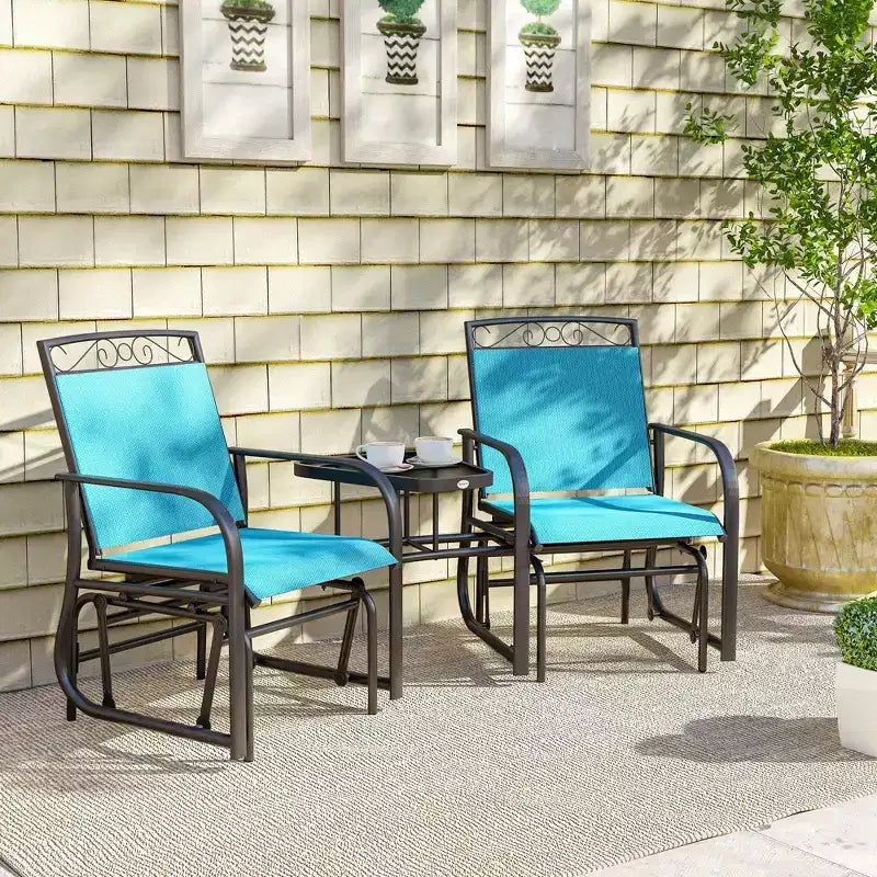 Outsunny Outdoor Glider Chairs with Coffee Table, Patio 2-Seat Rocking Chair Swing with Breathable Sling for Backyard, Garden and Porch