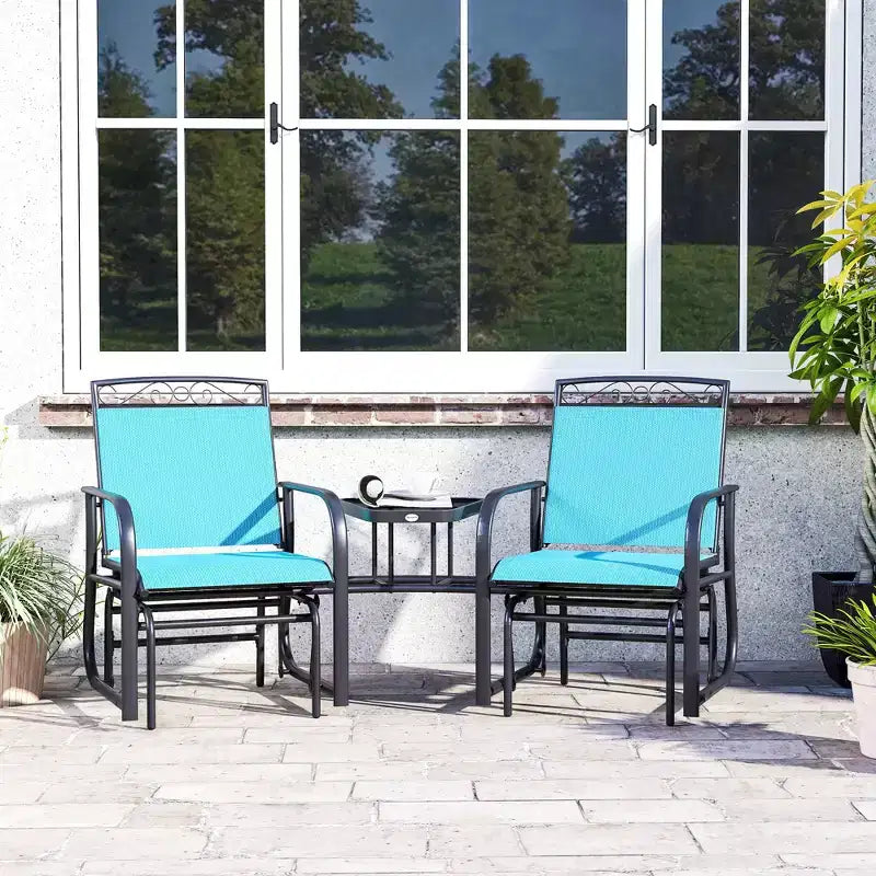 Outsunny Outdoor Glider Chairs with Coffee Table, Patio 2-Seat Rocking Chair Swing with Breathable Sling for Backyard, Garden and Porch