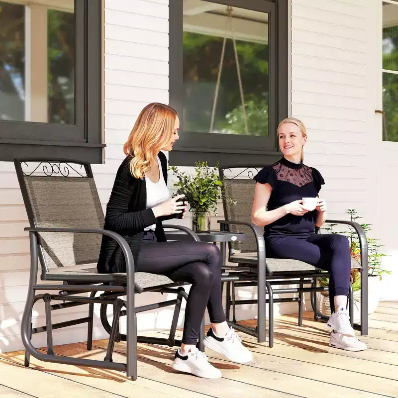 Outsunny Outdoor Glider Chairs with Coffee Table, Patio 2-Seat Rocking Chair Swing with Breathable Sling for Backyard, Garden and Porch
