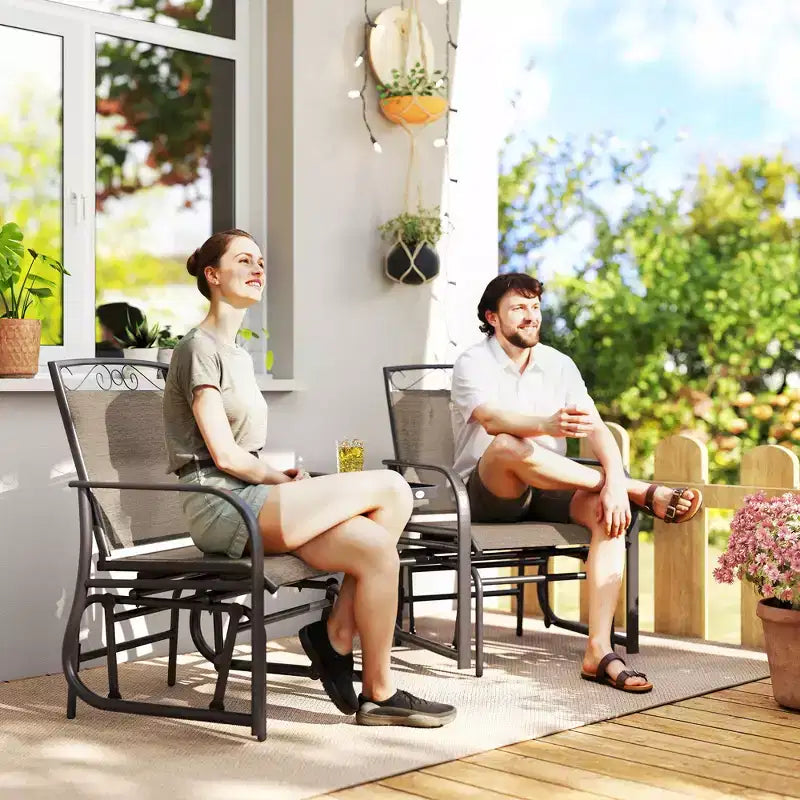 Outsunny Outdoor Glider Chairs with Coffee Table, Patio 2-Seat Rocking Chair Swing with Breathable Sling for Backyard, Garden and Porch