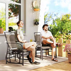 Outsunny Outdoor Glider Chairs with Coffee Table, Patio 2-Seat Rocking Chair Swing with Breathable Sling for Backyard, Garden and Porch