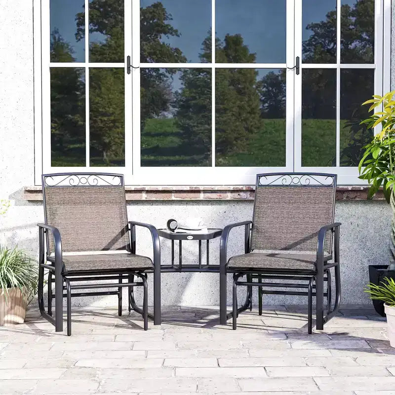 Outsunny Outdoor Glider Chairs with Coffee Table, Patio 2-Seat Rocking Chair Swing with Breathable Sling for Backyard, Garden and Porch