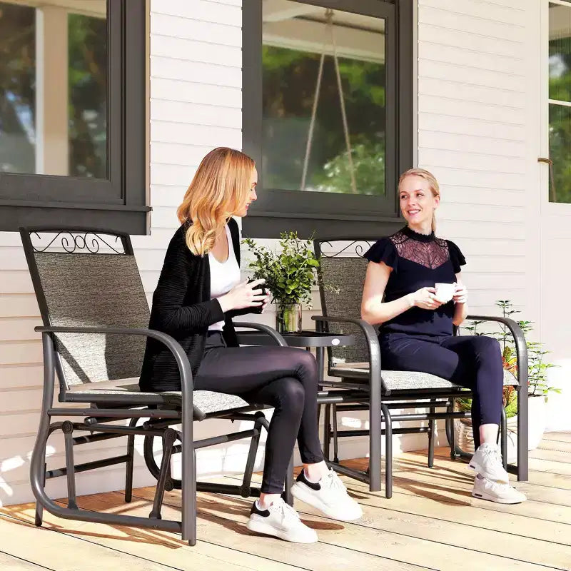 Outsunny Outdoor Glider Chairs with Coffee Table, Patio 2-Seat Rocking Chair Swing with Breathable Sling for Backyard, Garden and Porch