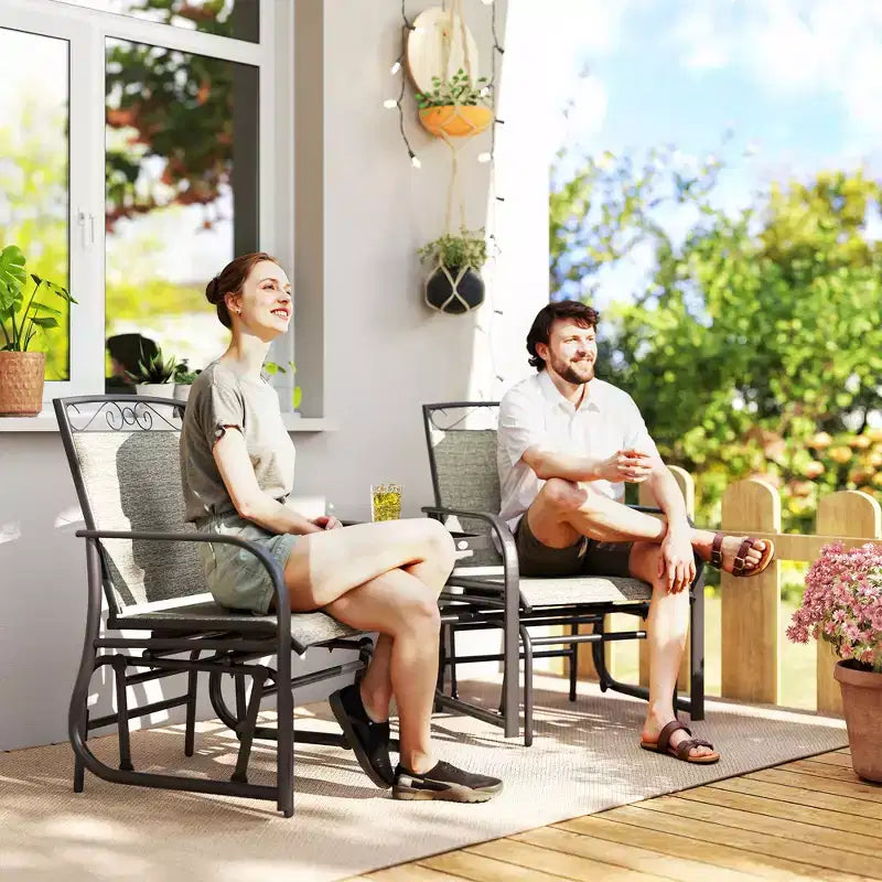 Outsunny Outdoor Glider Chairs with Coffee Table, Patio 2-Seat Rocking Chair Swing with Breathable Sling for Backyard, Garden and Porch
