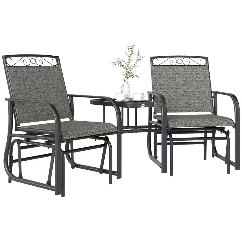 Outsunny Outdoor Glider Chairs with Coffee Table, Patio 2-Seat Rocking Chair Swing with Breathable Sling for Backyard, Garden and Porch