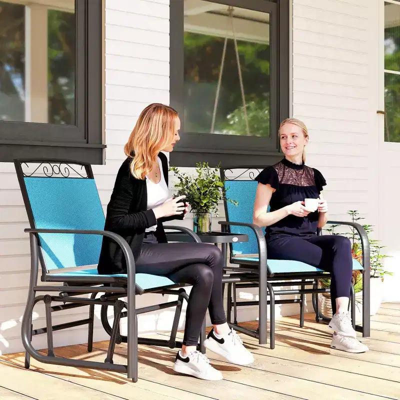 Outsunny Outdoor Glider Chairs with Coffee Table, Patio 2-Seat Rocking Chair Swing with Breathable Sling for Backyard, Garden and Porch