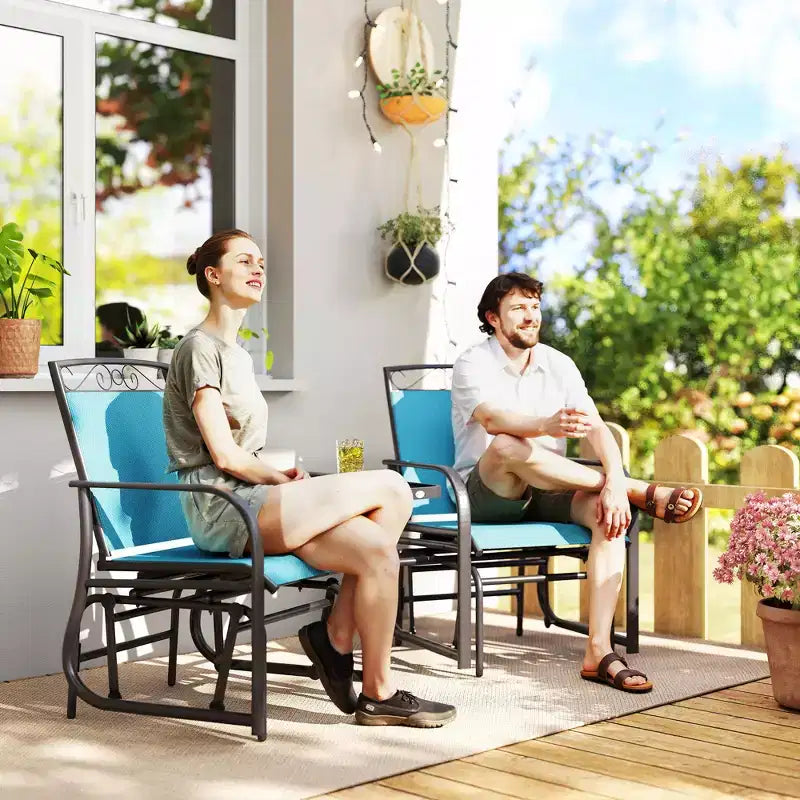 Outsunny Outdoor Glider Chairs with Coffee Table, Patio 2-Seat Rocking Chair Swing with Breathable Sling for Backyard, Garden and Porch