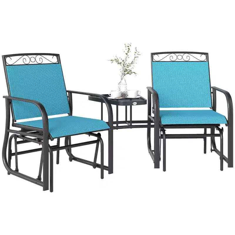 Outsunny Outdoor Glider Chairs with Coffee Table, Patio 2-Seat Rocking Chair Swing with Breathable Sling for Backyard, Garden and Porch