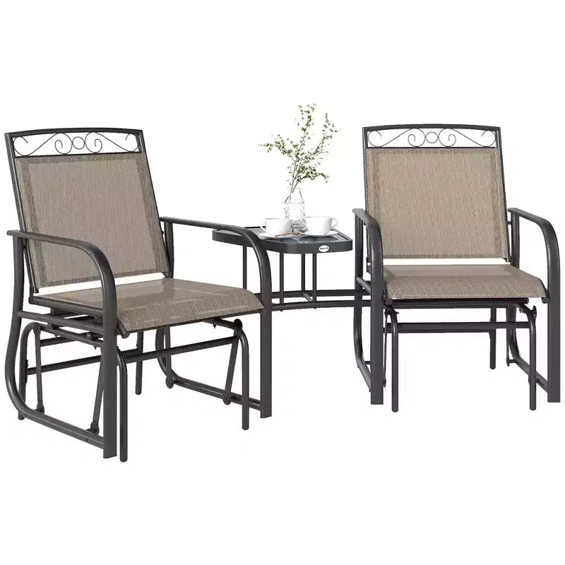 Outsunny Outdoor Glider Chairs with Coffee Table, Patio 2-Seat Rocking Chair Swing with Breathable Sling for Backyard, Garden and Porch